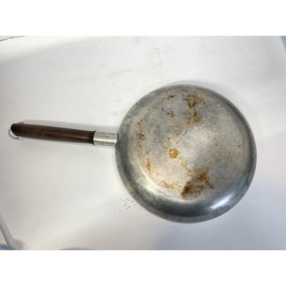 Wear-Ever‎ Aluminum Saute Skillet Copper Lid Non-Stick Wood Handle USA